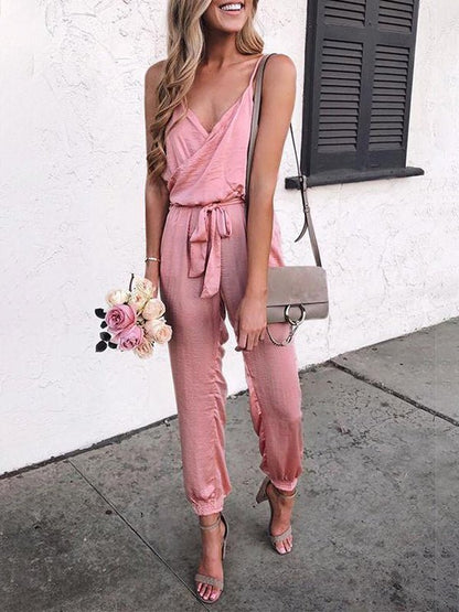 Women's Jumpsuits Casual Solid Sling Belted Jumpsuit - LuckyFash™