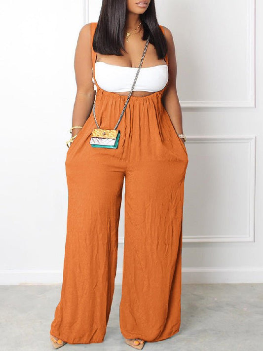 Women's Jumpsuits Casual Solid Sling Pocket Wide-Leg Jumpsuit - LuckyFash™