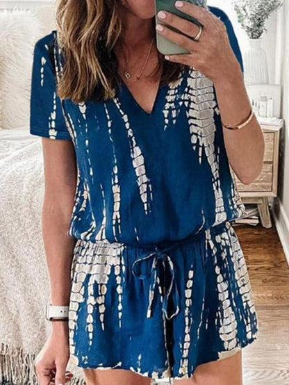 Women's Jumpsuits Casual Tie Dye Print V-Neck Short Sleeve Jumpsuit - LuckyFash™