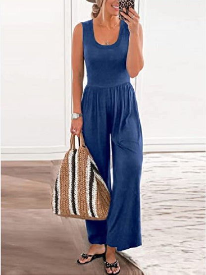 Women's Jumpsuits Casual U-Neck Sleeveless Wide-Leg Jumpsuit - LuckyFash™