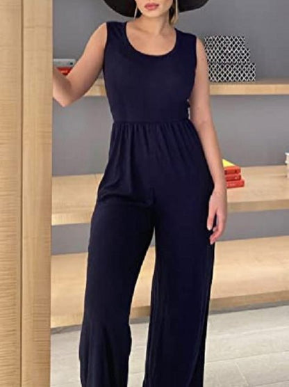 Women's Jumpsuits Casual U-Neck Sleeveless Wide-Leg Jumpsuit - LuckyFash™