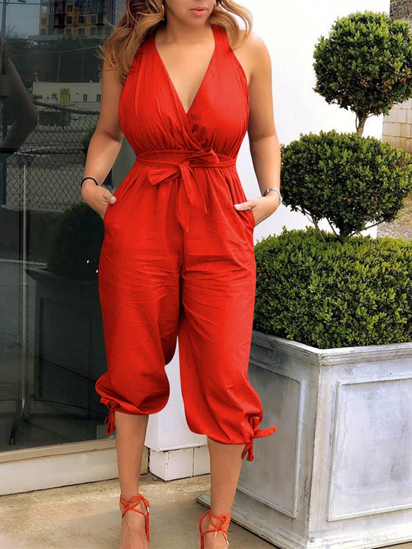 Women's Jumpsuits Casual V-Neck Backless Tie-Up Jumpsuit - LuckyFash™