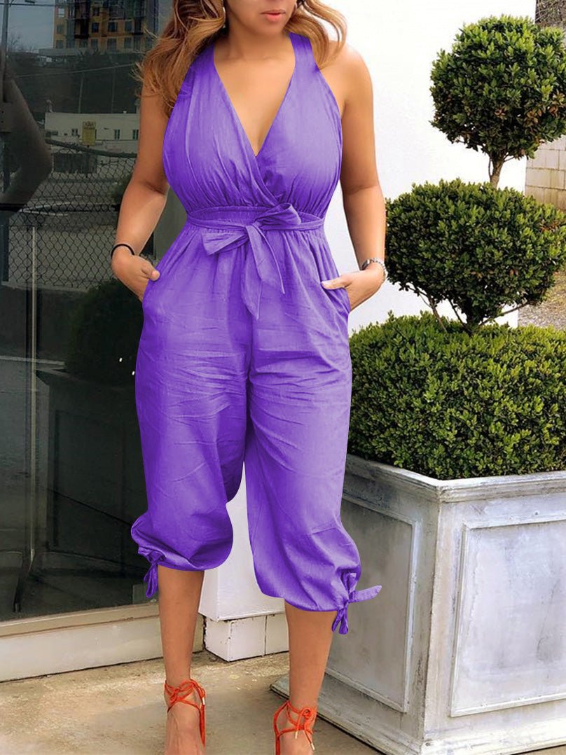 Women's Jumpsuits Casual V-Neck Backless Tie-Up Jumpsuit - LuckyFash™