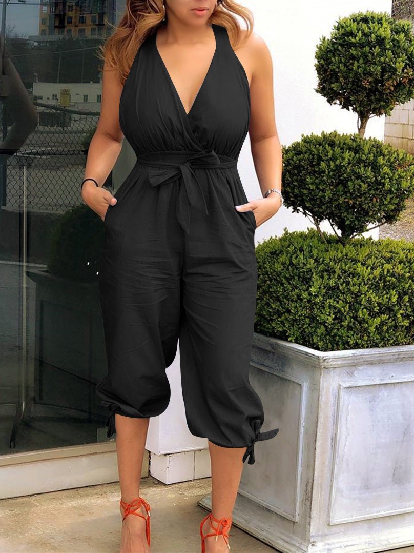 Women's Jumpsuits Casual V-Neck Backless Tie-Up Jumpsuit - LuckyFash™