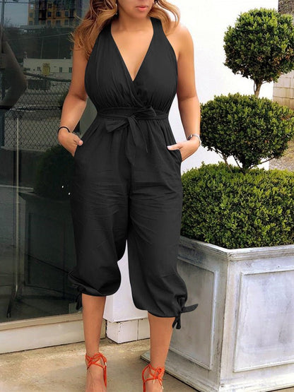 Women's Jumpsuits Casual V-Neck Backless Tie-Up Jumpsuit - LuckyFash™