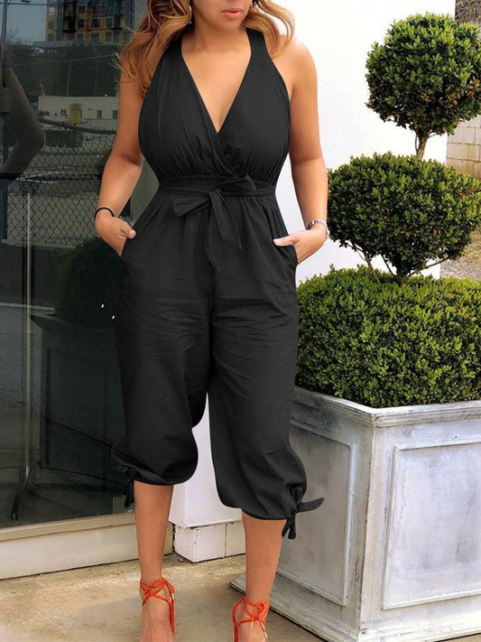 Women's Jumpsuits Casual V-Neck Backless Tie-Up Jumpsuit - LuckyFash™