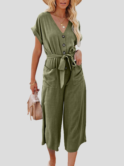 Women's Jumpsuits Casual V-Neck Belted Double Pocket Jumpsuit - LuckyFash™