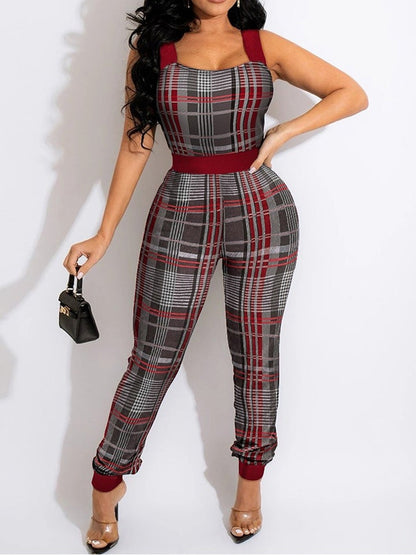 Women's Jumpsuits Check Print Sling Slim Jumpsuit - LuckyFash™