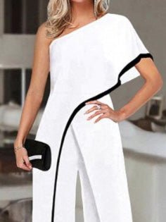 Women's Jumpsuits Contrast Sloping Shoulder Irregular Jumpsuit - LuckyFash™