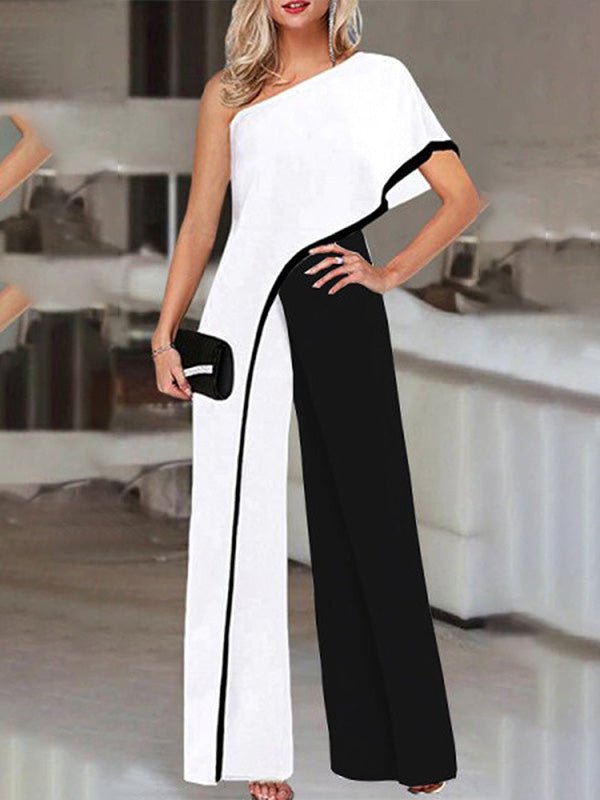 Women's Jumpsuits Contrast Sloping Shoulder Irregular Jumpsuit - LuckyFash™