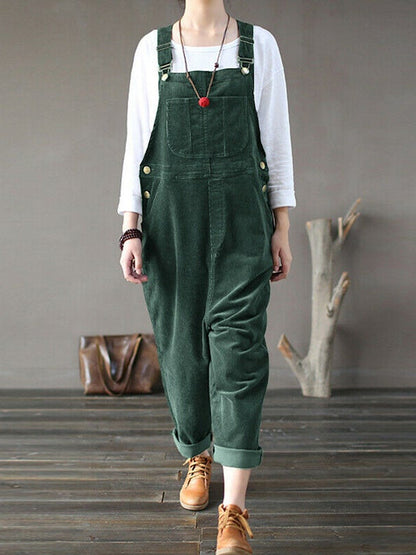 Women's Jumpsuits Corduroy Solid Casual Pocket Bib Jumpsuit - LuckyFash™