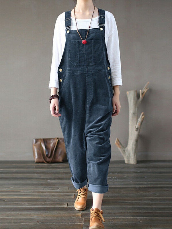 Women's Jumpsuits Corduroy Solid Casual Pocket Bib Jumpsuit - LuckyFash™