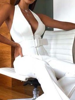 Women's Jumpsuits Deep V Halter Belt Micro Flare Jumpsuit - LuckyFash™