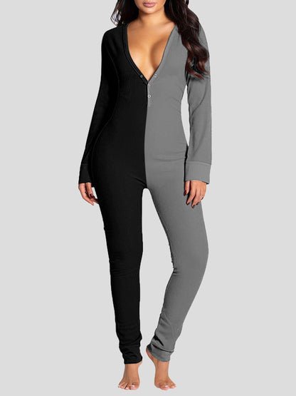 Women's Jumpsuits Deep V-Neck Button-Style Functional Long Sleeve Jumpsuit - LuckyFash™