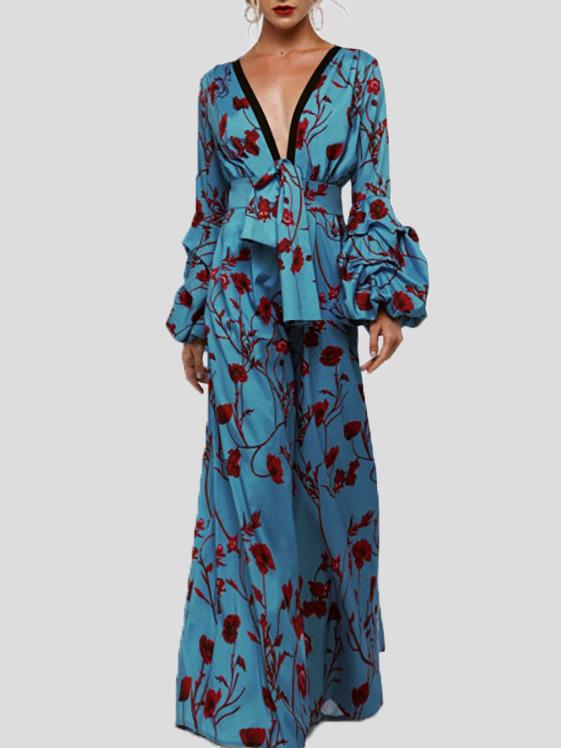 Women's Jumpsuits Deep V-Neck Long Sleeve Printed Comfortable Jumpsuit - LuckyFash™