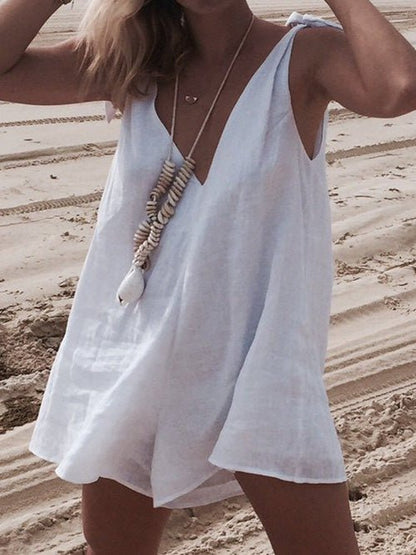 Women's Jumpsuits Deep V Neck Tie Casual Jumpsuit - LuckyFash™