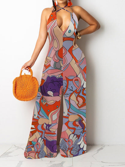 Women's Jumpsuits Deep V Sling Wide-Leg Jumpsuit - LuckyFash™