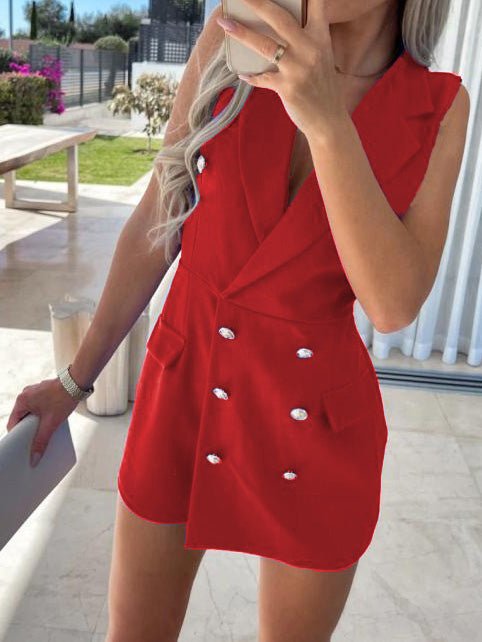 Women's Jumpsuits Double Breasted Lapel Sleeveless Jumpsuit - LuckyFash™