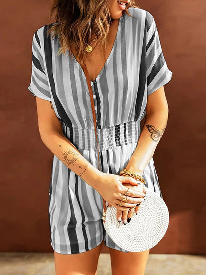 Women's Jumpsuits Elastic Waist Striped Print V-Neck Jumpsuit - LuckyFash™