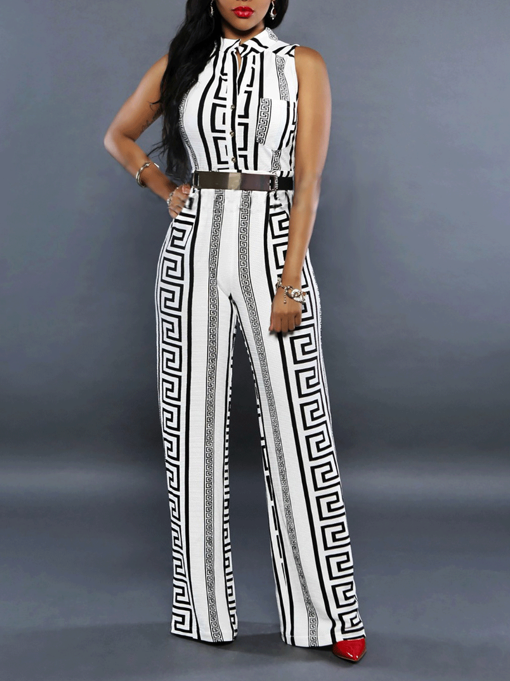 Women's Jumpsuits Fashion Printed V-Neck Button Jumpsuit - LuckyFash™