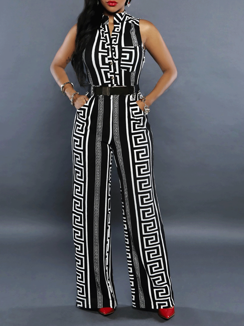 Women's Jumpsuits Fashion Printed V-Neck Button Jumpsuit - LuckyFash™