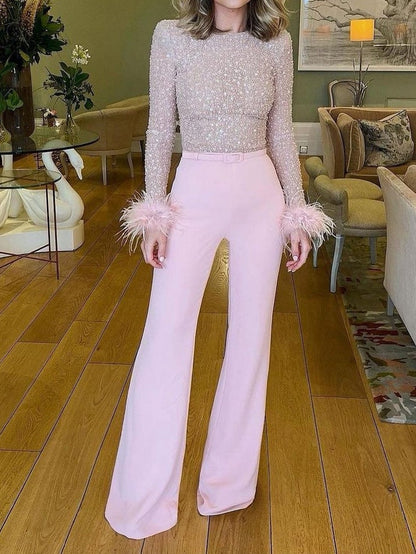 Women's Jumpsuits Feather Sequin Stitching Long Sleeve Jumpsuit - LuckyFash™