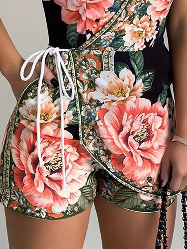 Women's Jumpsuits Floral Print Halter Pocket Slim Fit Jumpsuit - LuckyFash™