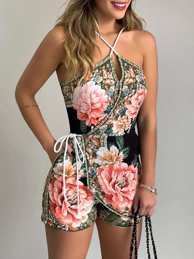 Women's Jumpsuits Floral Print Halter Pocket Slim Fit Jumpsuit - LuckyFash™
