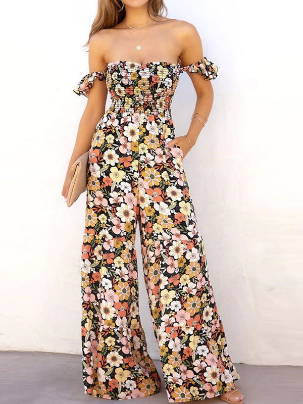 Women's Jumpsuits Floral Print One-Shoulder Pocket Jumpsuit - LuckyFash™