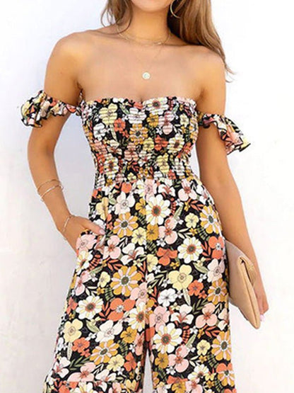 Women's Jumpsuits Floral Print One-Shoulder Pocket Jumpsuit - LuckyFash™