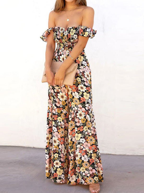 Women's Jumpsuits Floral Print One-Shoulder Pocket Jumpsuit - LuckyFash™