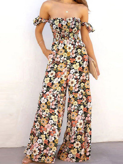 Women's Jumpsuits Floral Print One-Shoulder Pocket Jumpsuit - LuckyFash™
