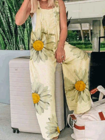 Women's Jumpsuits Floral Print Sleeveless Wide-Leg Jumpsuit - LuckyFash™