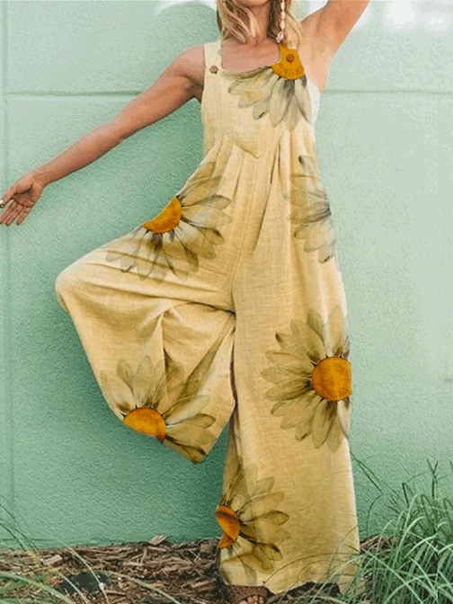 Women's Jumpsuits Floral Print Sleeveless Wide-Leg Jumpsuit - LuckyFash™