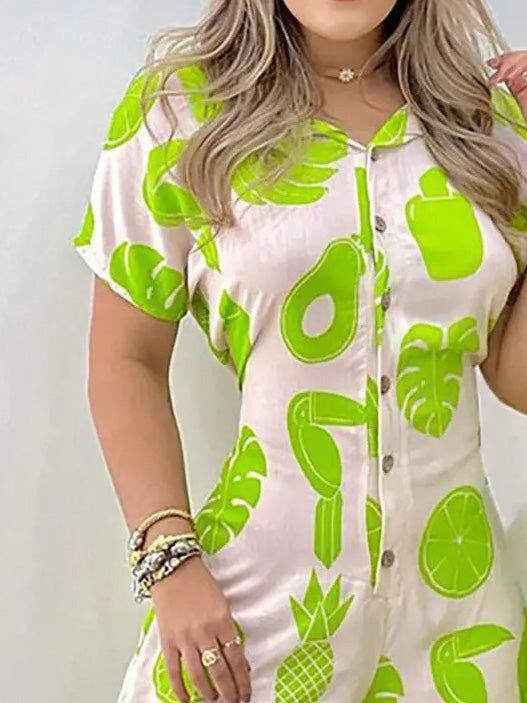 Women's Jumpsuits Fruit Print Button Short Sleeve Jumpsuit - LuckyFash™