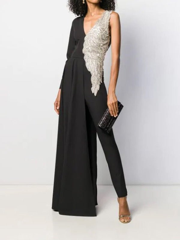 Women's Jumpsuits Glitter V-Neck Slim Fit Irregular Jumpsuit - LuckyFash™