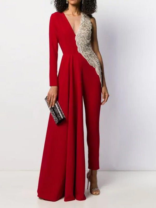 Women's Jumpsuits Glitter V-Neck Slim Fit Irregular Jumpsuit - LuckyFash™