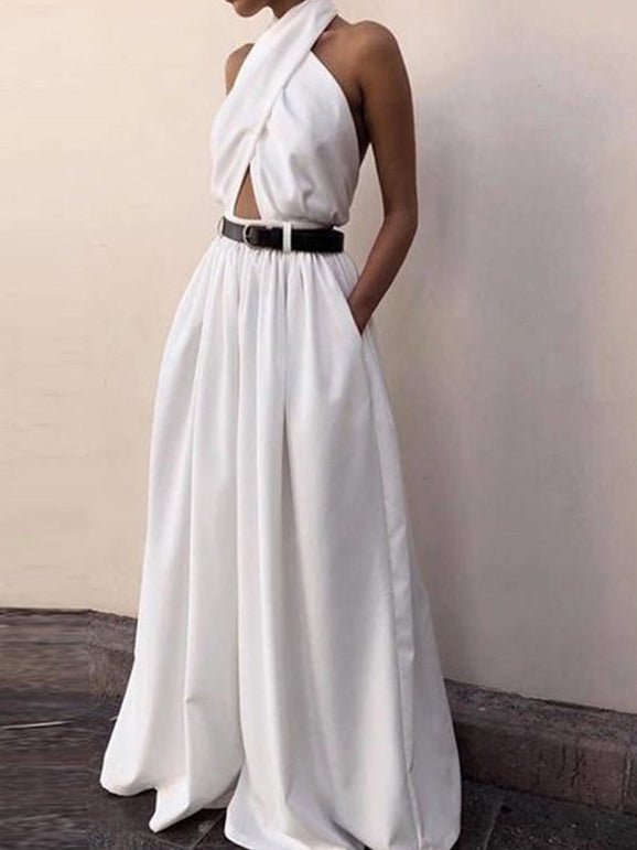 Women's Jumpsuits Halter Neck Open Back Sleeveless Jumpsuit - LuckyFash™