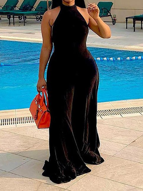Women's Jumpsuits Halter Neck Open Back Wide Leg Jumpsuit - LuckyFash™