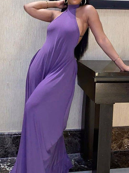 Women's Jumpsuits Halter Neck Open Back Wide Leg Jumpsuit - LuckyFash™