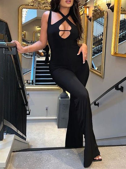 Women's Jumpsuits Halter Neck Sleeveless Hollow Slim Jumpsuit - LuckyFash™
