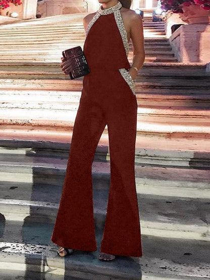 Women's Jumpsuits Halter Sequin Stitching Pocket Jumpsuit - LuckyFash™