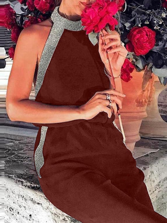 Women's Jumpsuits Halter Sequin Stitching Pocket Jumpsuit - LuckyFash™