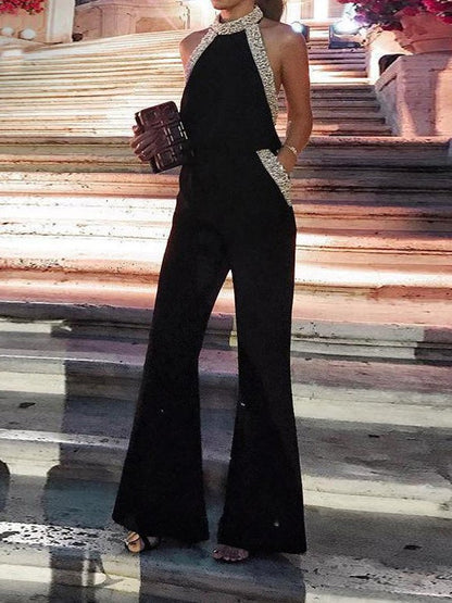Women's Jumpsuits Halter Sequin Stitching Pocket Jumpsuit - LuckyFash™