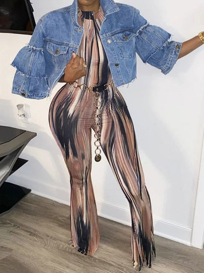 Women's Jumpsuits Halter Zip Tie Dye Print Jumpsuit - LuckyFash™