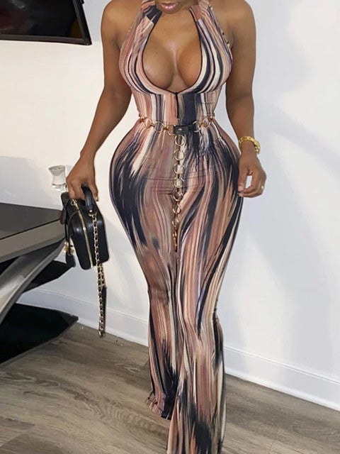 Women's Jumpsuits Halter Zip Tie Dye Print Jumpsuit - LuckyFash™