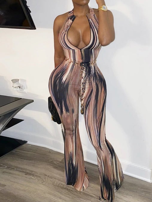 Women's Jumpsuits Halter Zip Tie Dye Print Jumpsuit - LuckyFash™