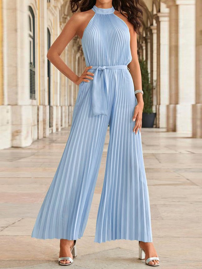 Women's Jumpsuits Halterneck Sleeveless Pleated Wide-Leg Jumpsuit - LuckyFash™