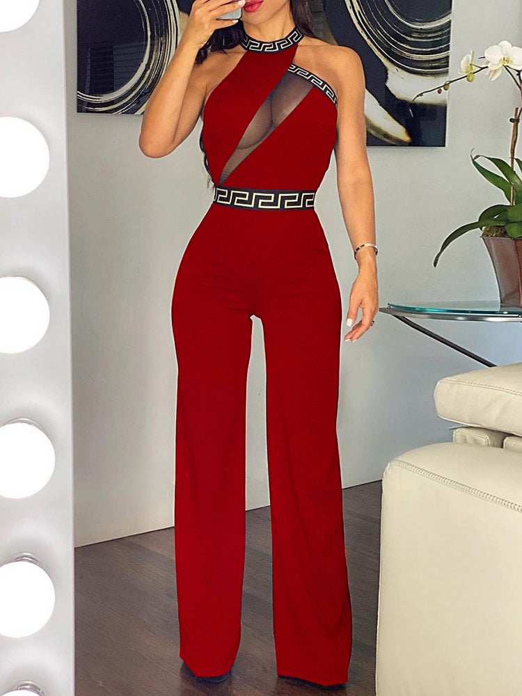 Women's Jumpsuits Hanging Neck Mesh Panelling Jumpsuit - LuckyFash™