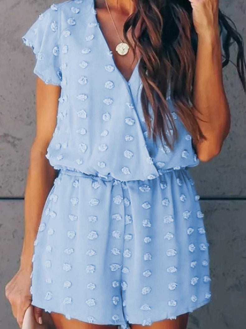 Women's Jumpsuits Jacquard Dot V-Neck Short Sleeve Jumpsuit - LuckyFash™